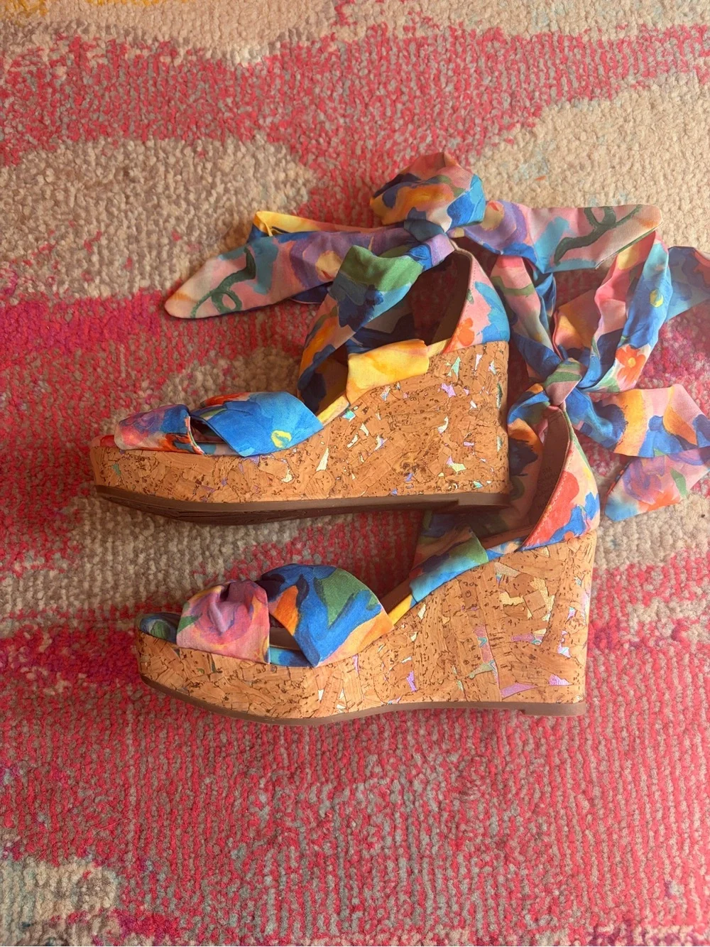 IMPO Omyra Lace Up Wedge Sandals - Women’s 6 - Multicolor Floral